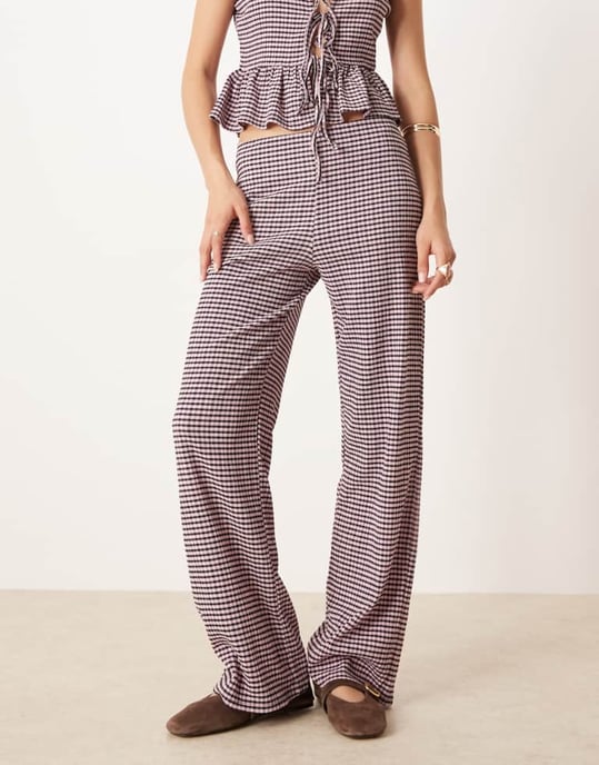 ASOS DESIGN vida byxor koord i rosa och svart rutigt - Image 3