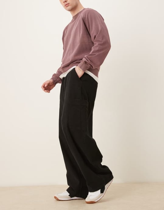 ASOS DESIGN överdimensionerade baggy cargobyxor i svart - Image 2