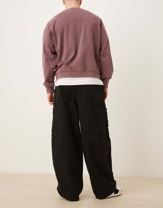 ASOS DESIGN överdimensionerade baggy cargobyxor i svart - Image 3