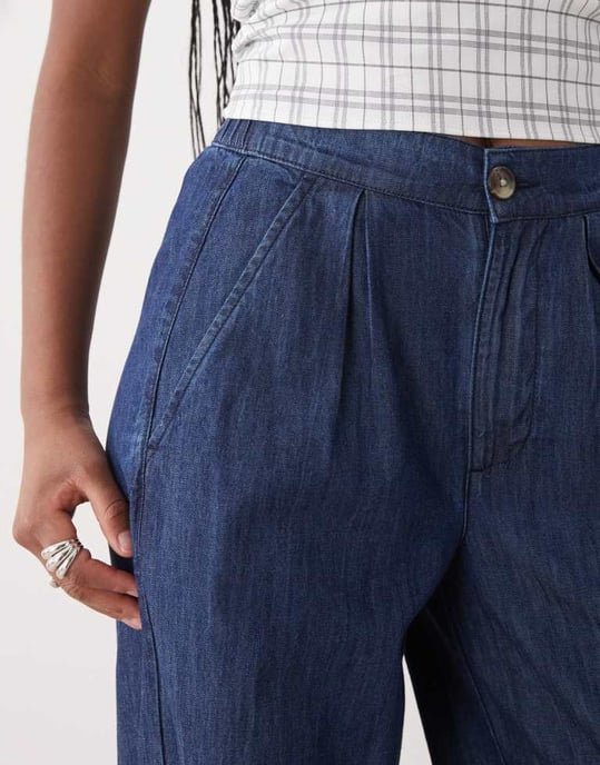 Återvunnen vintage vida skräddarsydda byxor i chambray denim - Image 3