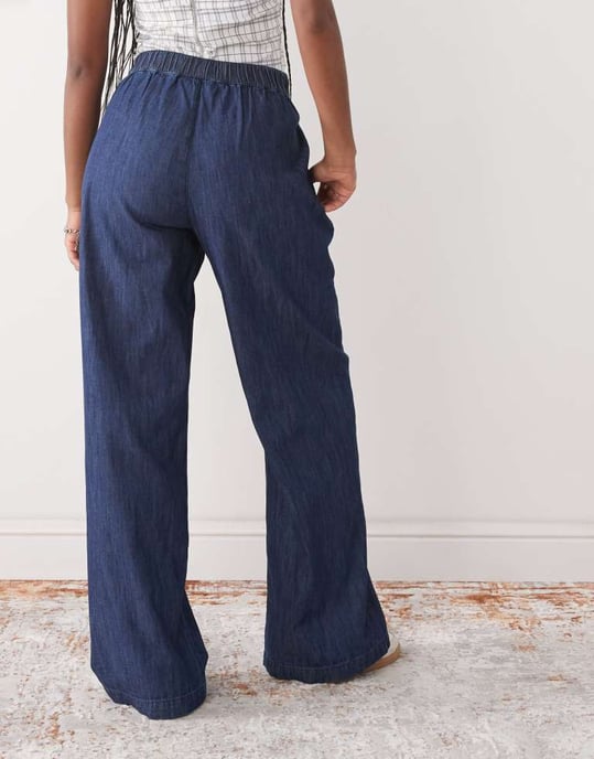 Återvunnen vintage vida skräddarsydda byxor i chambray denim - Image 4