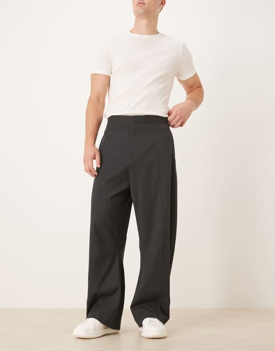 ASOS DESIGN skräddarsydda byxor med tunnellår och sidjusteringar samt sömdetaljer i kolgrå - Image 2