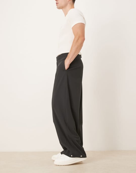 ASOS DESIGN skräddarsydda byxor med tunnellår och sidjusteringar samt sömdetaljer i kolgrå - Image 3