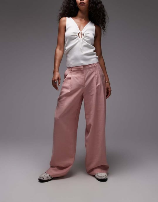 Topshop premium skräddarsydda vida cuprobyxor i rosa - Image 2
