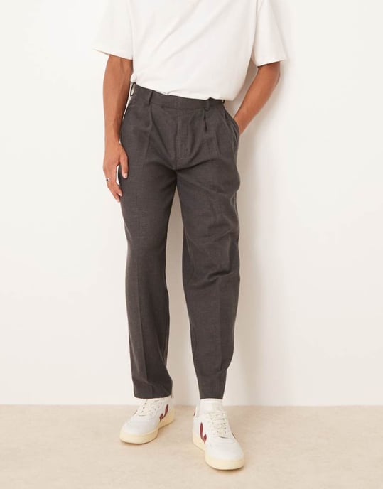 ASOS DESIGN skräddarsydda överdimensionerade tapered byxor med dubbla veck i kolgrå korgväv - Image 2