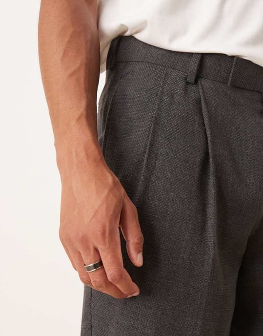 ASOS DESIGN skräddarsydda överdimensionerade tapered byxor med dubbla veck i kolgrå korgväv - Image 3