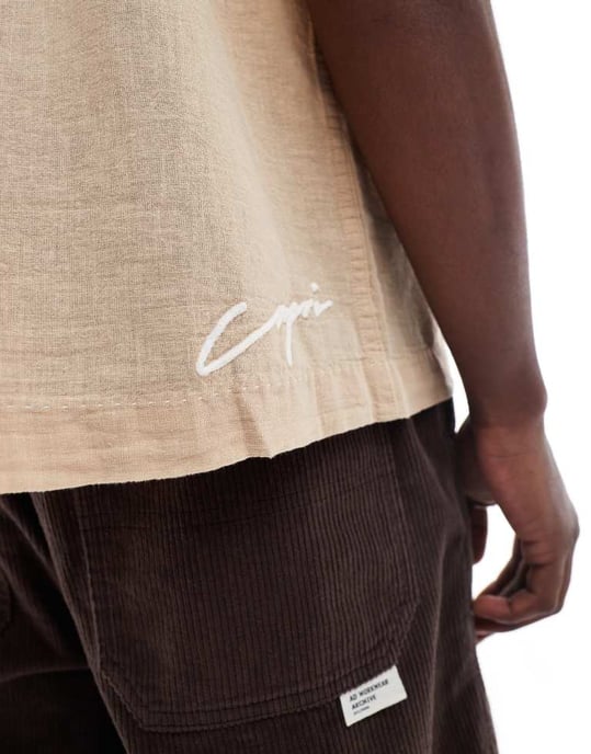 ONLY & SONS broderad skjorta med reverskrage i persika - Image 3