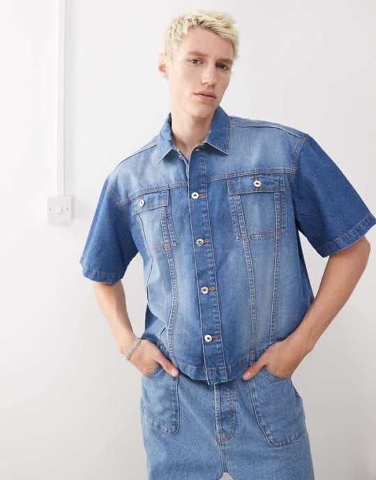 COLLUSION denim boxig skjorta i medel tvätt - Image 1