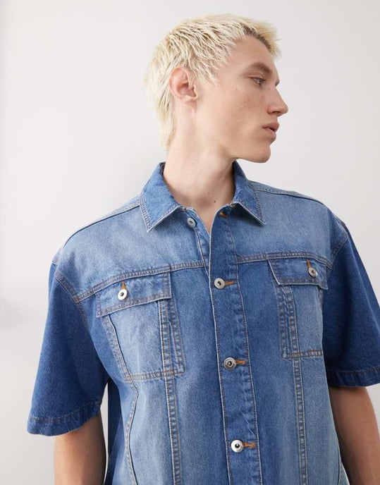 COLLUSION denim boxig skjorta i medel tvätt - Image 2