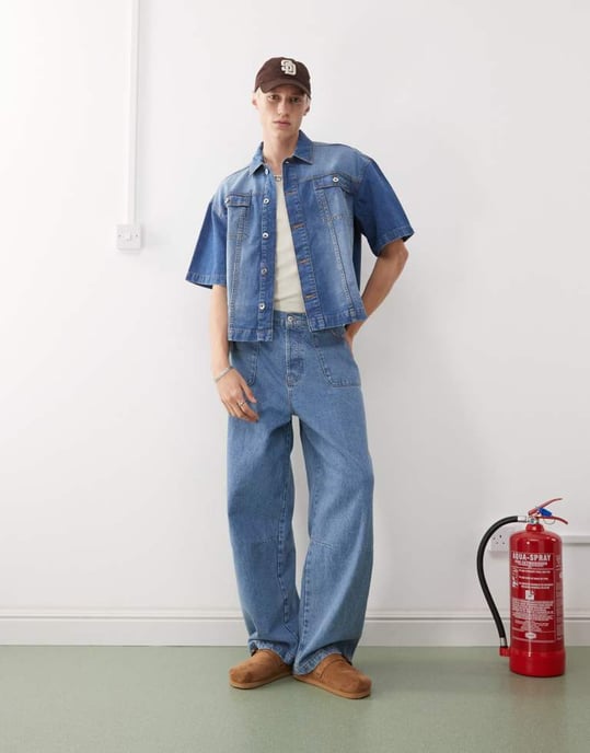COLLUSION denim boxig skjorta i medel tvätt - Image 3
