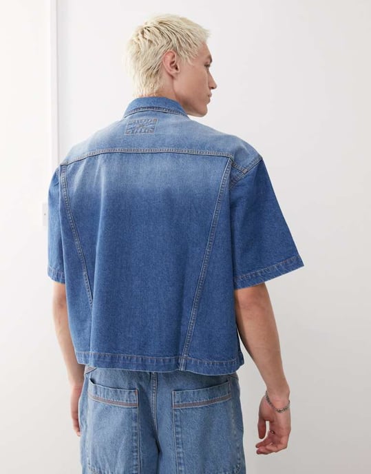 COLLUSION denim boxig skjorta i medel tvätt - Image 4