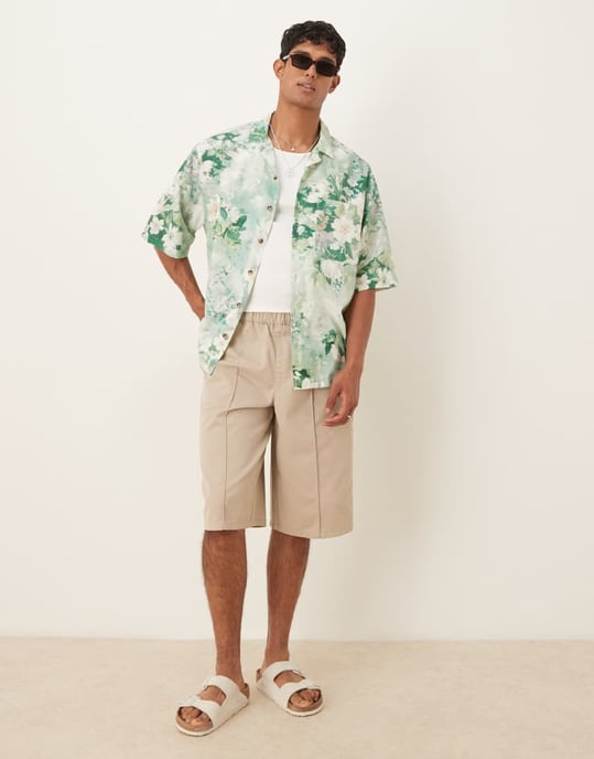 ASOS DESIGN överdimensionerad skjorta med krage i grön blommönster - Image 2