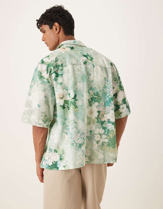 ASOS DESIGN överdimensionerad skjorta med krage i grön blommönster - Image 3