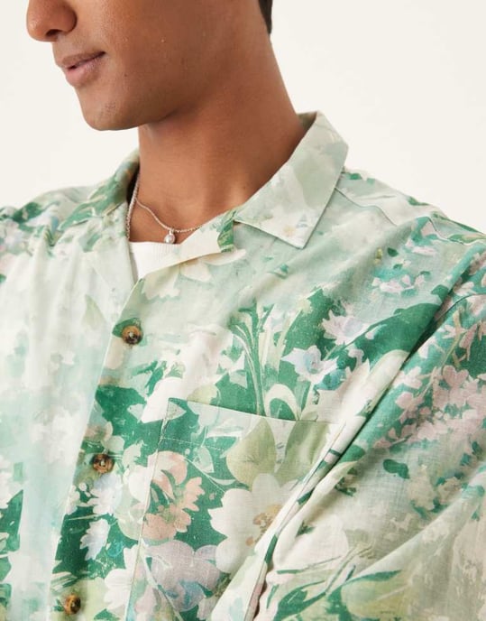 ASOS DESIGN överdimensionerad skjorta med krage i grön blommönster - Image 4