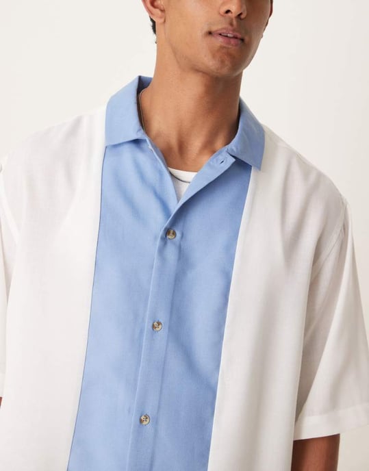 ASOS DESIGN boxig överdimensionerad skjorta i blå och stenskuren sömnad - Image 2