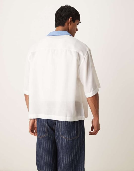 ASOS DESIGN boxig överdimensionerad skjorta i blå och stenskuren sömnad - Image 3