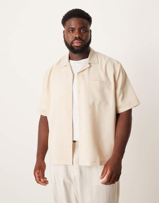 ASOS DESIGN boxig linne-look skjorta i regular fit i sten - Image 2