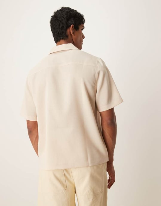 ASOS DESIGN boxig linne-look skjorta i regular fit i sten - Image 4