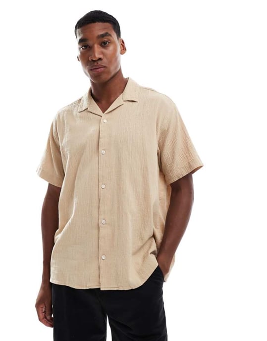 Jack & Jones skjorta med krage i krinklat beige - Image 1