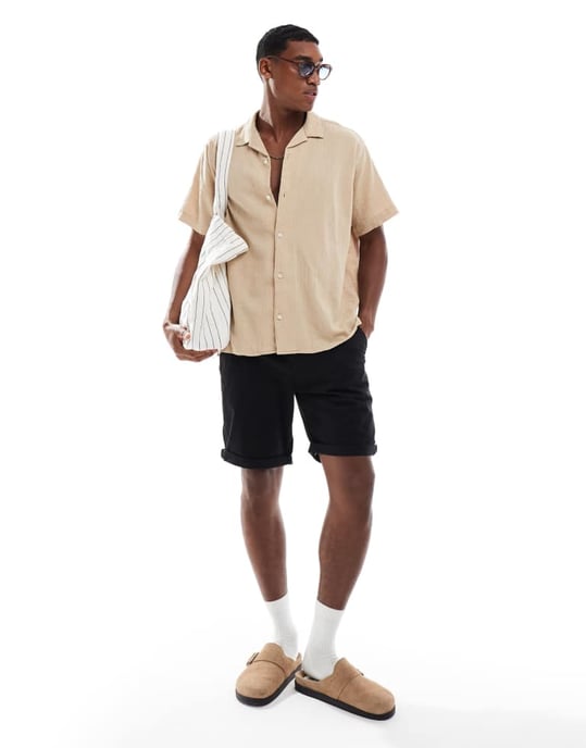 Jack & Jones skjorta med krage i krinklat beige - Image 2