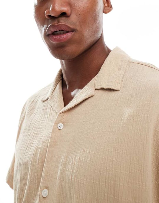 Jack & Jones skjorta med krage i krinklat beige - Image 3