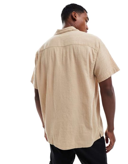 Jack & Jones skjorta med krage i krinklat beige - Image 4