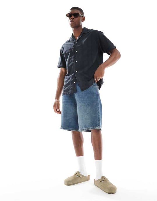 Jack & Jones strukturerad randig skjorta i marinblå - Image 2