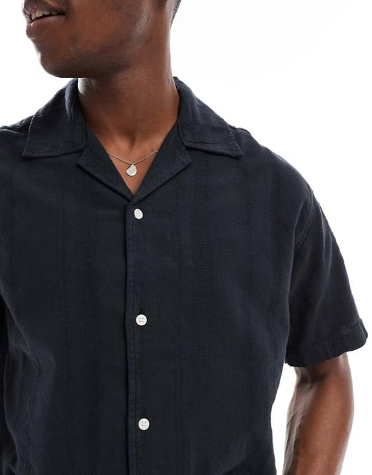 Jack & Jones strukturerad randig skjorta i marinblå - Image 3