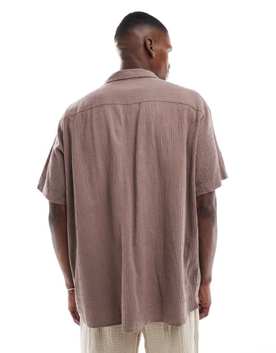 Jack & Jones skjorta med krage i krinklad textur taupe - Image 3