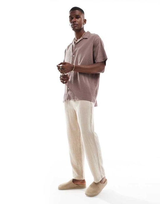 Jack & Jones skjorta med krage i krinklad textur taupe - Image 4
