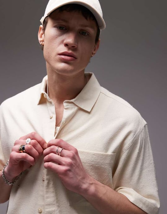 Topman kortärmad texturerad boxig skjorta i sten - Image 2