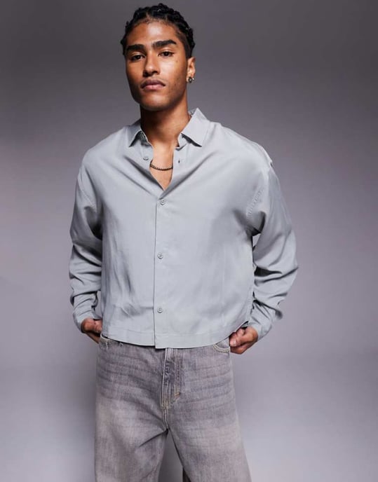 ASOS DESIGN premium oversized kort skjorta i grå - Image 1