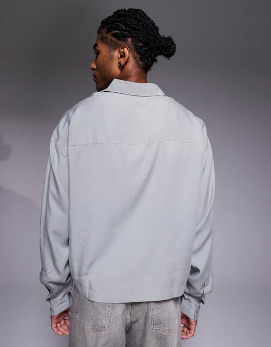 ASOS DESIGN premium oversized kort skjorta i grå - Image 2