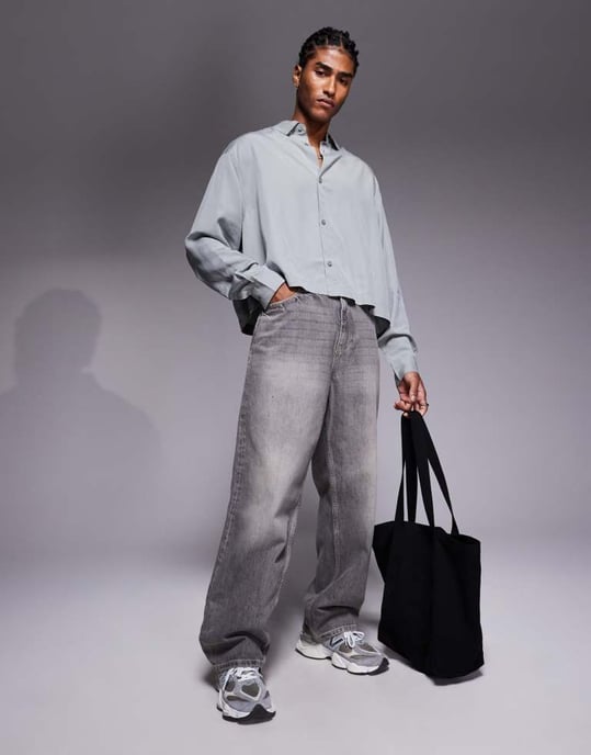 ASOS DESIGN premium oversized kort skjorta i grå - Image 4