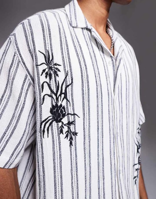 ASOS DESIGN boxy oversized virkad skjorta med broderi i svart och vitt - Image 3