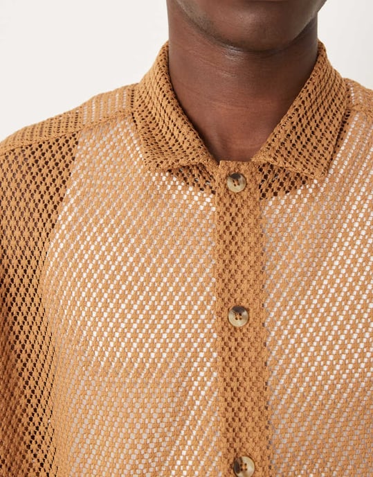 ASOS DESIGN boxy oversized mesh skjorta i beige - Image 3