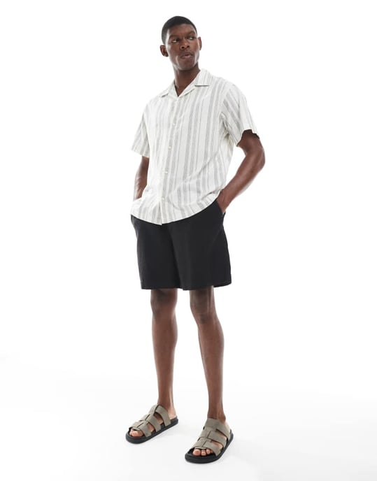 Jack & Jones Premium linneblandning randig skjorta i vit - Image 2