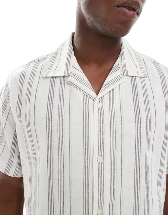 Jack & Jones Premium linneblandning randig skjorta i vit - Image 3