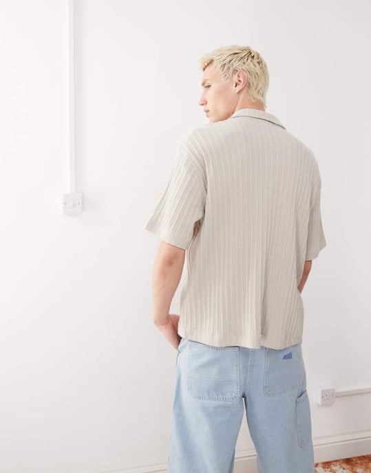 Veckodagströja i ribbad jersey i beige - Image 3