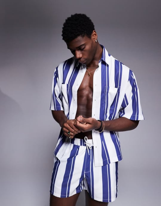 ASOS DESIGN co-ord boxy oversized skjorta i vit och blå randig - Image 1