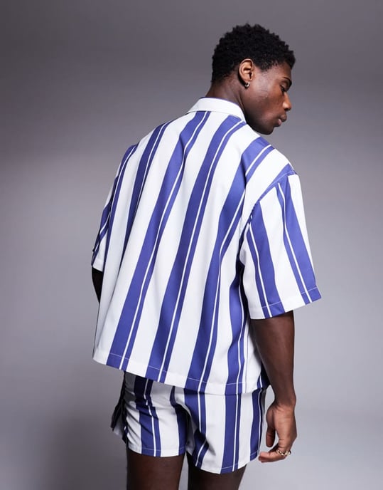 ASOS DESIGN co-ord boxy oversized skjorta i vit och blå randig - Image 3