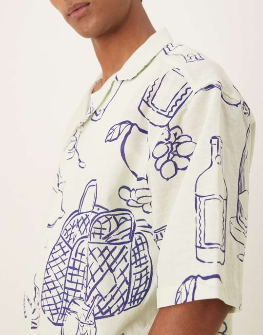 ASOS DESIGN boxig oversized skjorta med picnictryck i krämfärg - Image 2