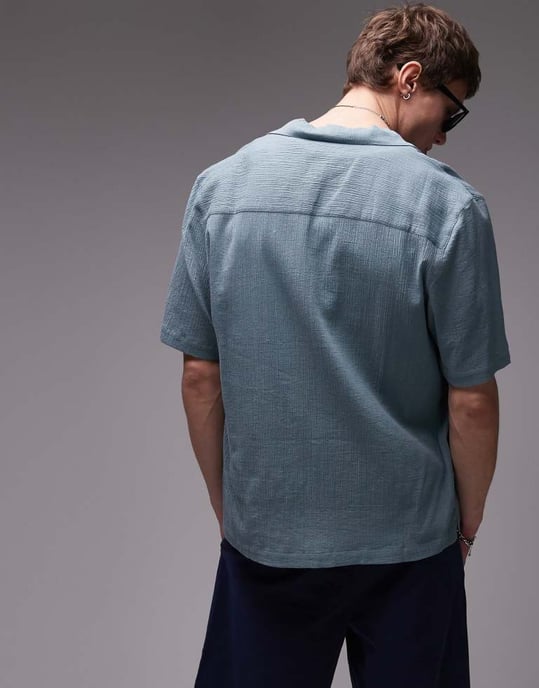 Topman kortärmad krinklad skjorta i mellanblå - Image 2
