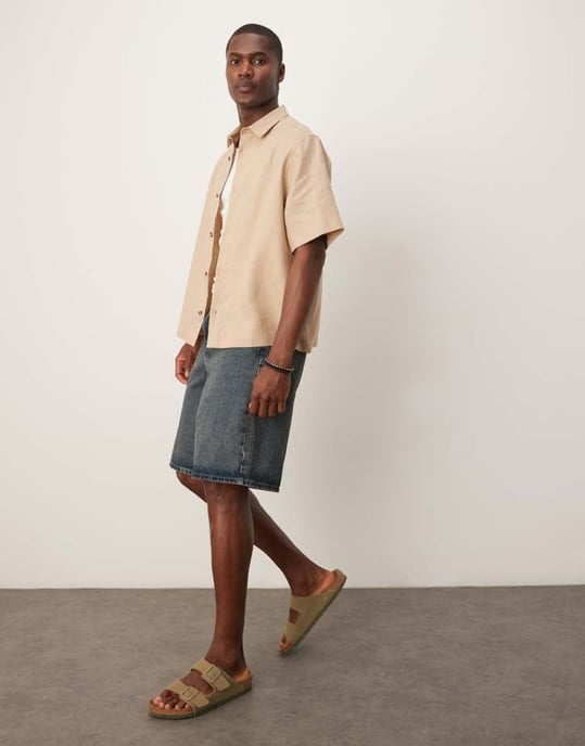 ASOS DESIGN 100% linne boxig regularskjorta i sand - Image 3