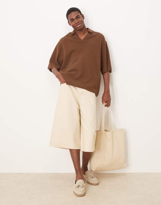 ASOS DESIGN boxig oversize överdel i virkat i brunt - Image 1