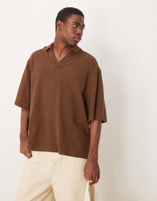 ASOS DESIGN boxig oversize överdel i virkat i brunt - Image 2
