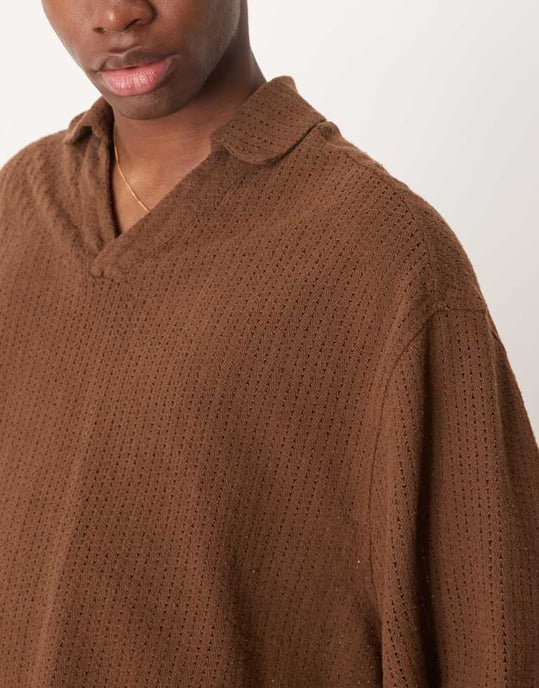 ASOS DESIGN boxig oversize överdel i virkat i brunt - Image 3