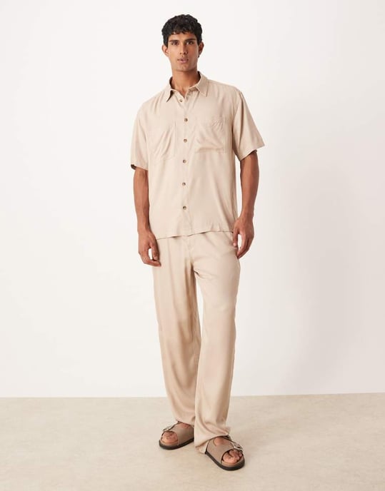 ASOS DESIGN koord avslappnad skjorta i sten - Image 2