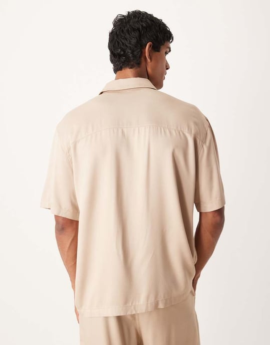 ASOS DESIGN koord avslappnad skjorta i sten - Image 3