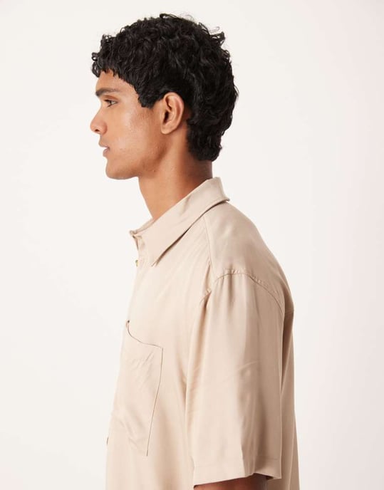 ASOS DESIGN koord avslappnad skjorta i sten - Image 4
